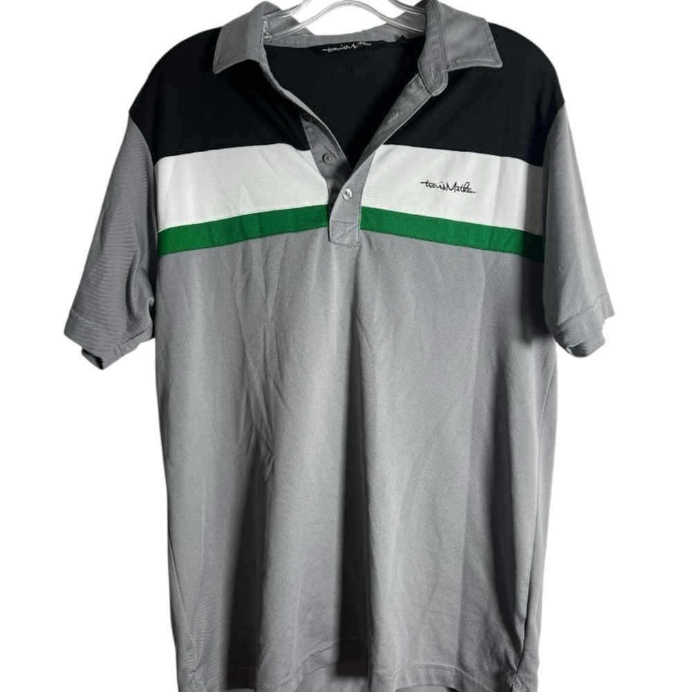 Travis Mathew Men's Gray and Green Polo Shirt - Picture 3 of 4